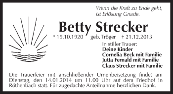 Traueranzeige von Betty Strecker von Pegnitz-Zeitung
